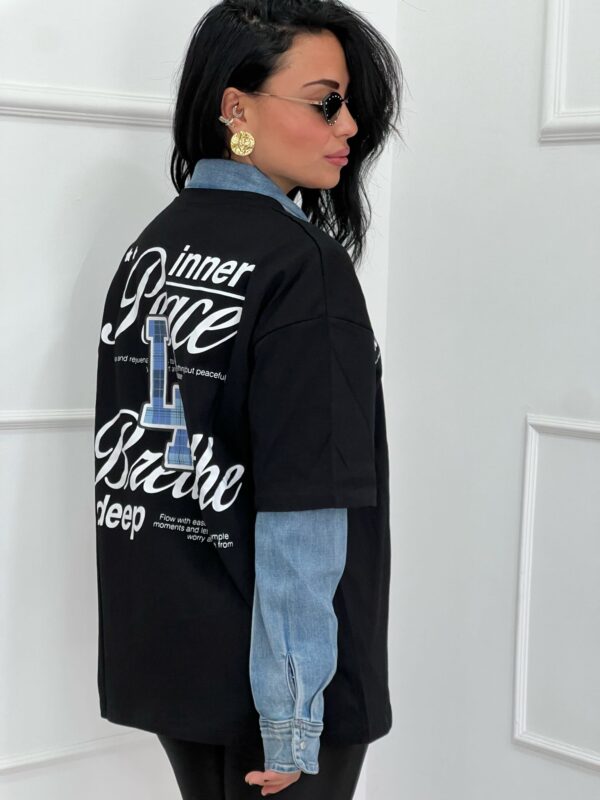T-shirt over con stampa frontale e posteriore in blu - immagine 2