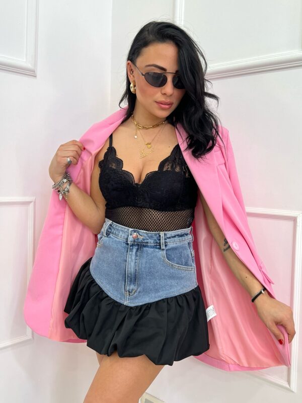Gonna di jeans con voilà nero - immagine 2