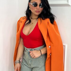 Body a costina con scollo a V e schiena scoperta