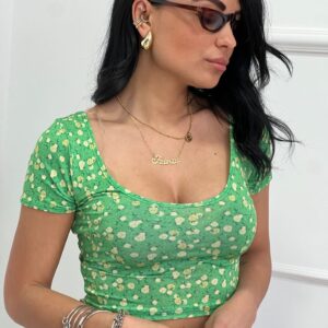 T-shirt Crop in Lycra Design Floreale